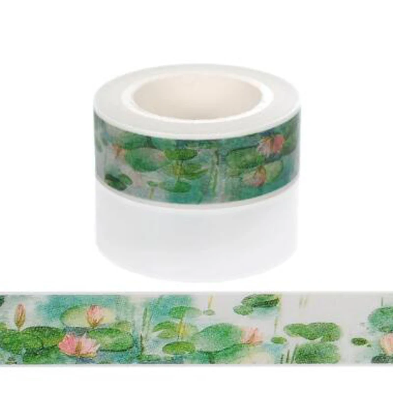 

10m*15mm Creative Beautiful lotus Washi Tape Adhesive Paper Tape School Office Supplies DIY Scrapbooking Decorative Sticker Tape
