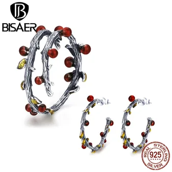 

BISAER 925 Sterling Silver Jewelry Set Tree of Life Branch Leaves Leaf Rings Women Bridal Jewelry Sets Sterling Silver Jewelry