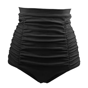 

ROPALIA Women Summer Solid Swimwear Panties High Waist Retro Folds Bikini Bottom Ruched Shorts