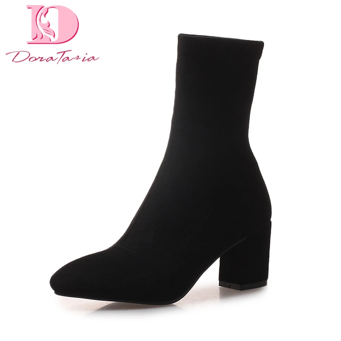 

Doratasia new plus size 32-43 Elastic Hot Sale Wholesale Autumn Shoes Woman Boots Hoof Heels Elegant Ankle Boots Woman Shoes