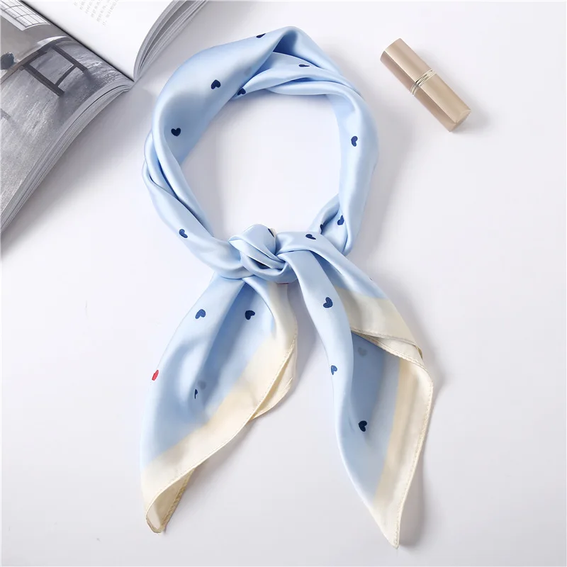 LaMaxPa 2018 Women New Fashion Square Silk Scarf Little love Pattern High Soft Satin Scarf Elegant Hair Tie Band Neckerchief