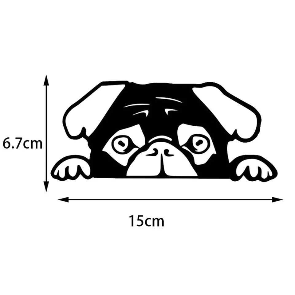 156.7CM Peeking Pug Puppy Cut Vinyl Decal Car Vinyl Sticker Black Silver Laser (1)