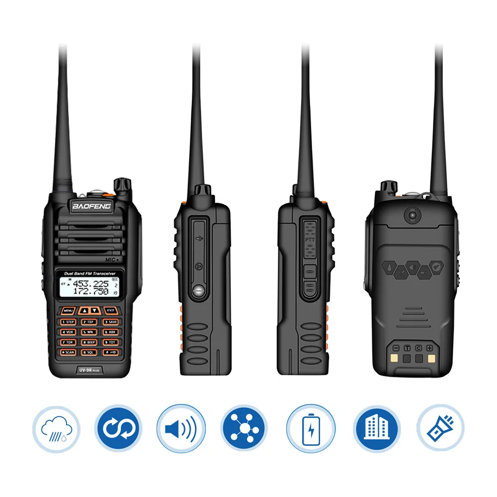 Новейший Baofeng UV-9R Plus Walkie Talkie Водонепроницаемый 8 Вт UHF VHF Двухдиапазонный 136-174/400-520 МГц Ham CB радио FM трансивер сканер