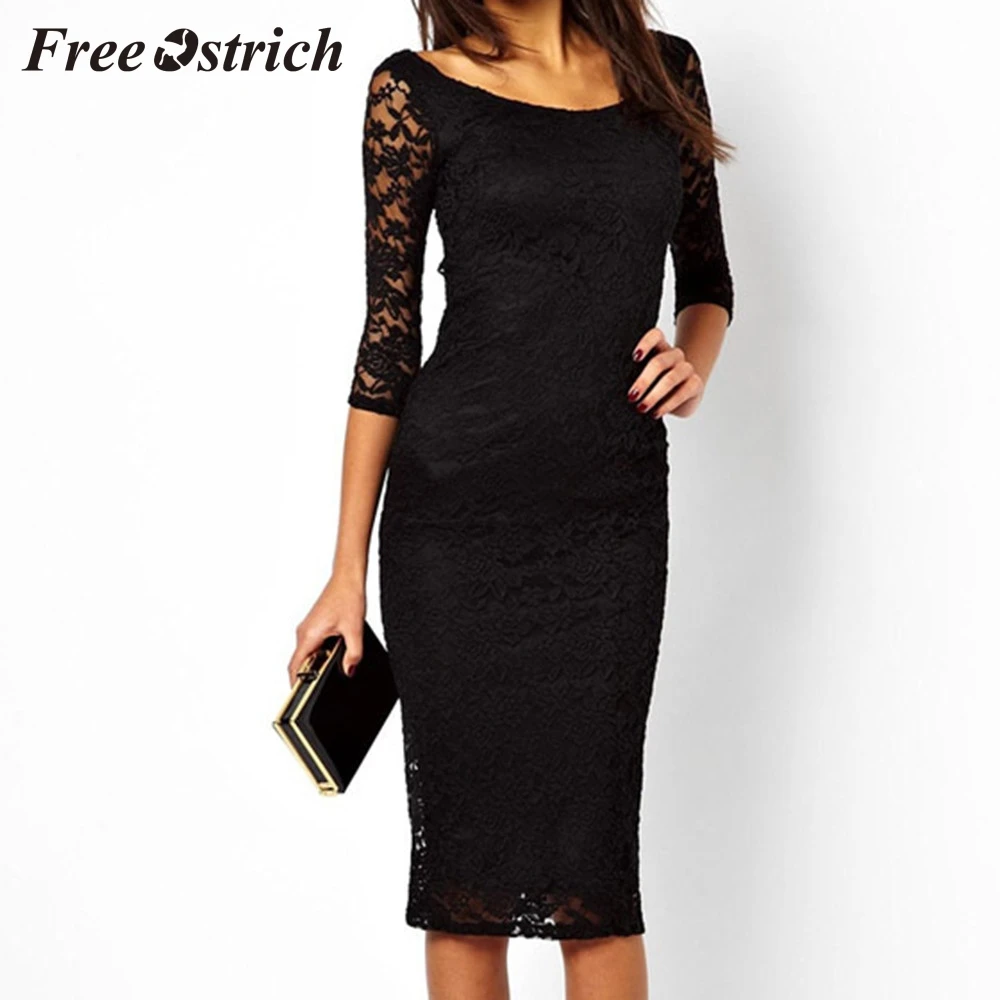 

Free Ostrich 2019 Women Ladies Sexy Lace Seven Quarter Sleeve Slim Fit Dress Elegant Gmtle Round Collar Sheath Dress For Women