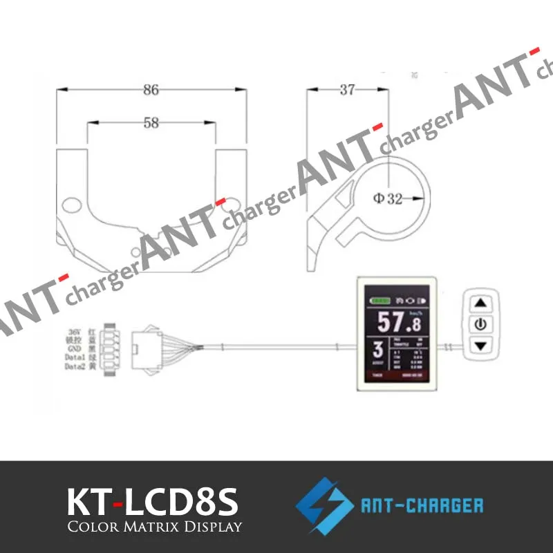 Free Shipping E-bike 24V 36V 48V KT-LCD8S Color Matrix Display Ktlcd8s Intelligent Meter KT LCD8S Black Control Panel With 5 Pins Waterproof Connector For KT Controller Electric Bicycle Ebike Parts (8)