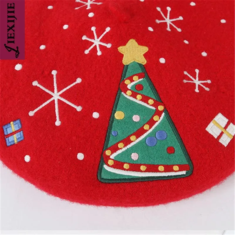 Высококачественные рождественские береты с вышивкой, милые красные зимние карнавальные женские шапки из австралийской шерсти, праздничные подарки для мужчин