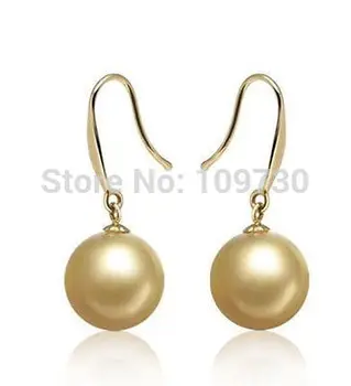 

ry00232 PERFECT ROUND AAA 8-9MM NATURAL AUSTRALIAN SOUTH SEA GENUINE GOLD PEARL EARRING