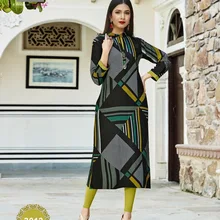 Индийская традиционная Kurti 3 четверти рукав хлопковая куртка Болливуд дизайнерская Стильная туника с принтом Топ женское платье Повседневная праздничная одежда