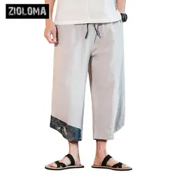 ZIOLOMA мужские с эластичной талией широкие хлопковые женские шаровары Лоскутные льняные брюки капри в наличии