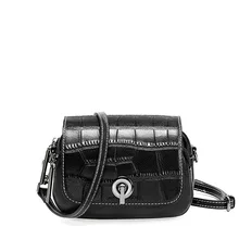 Novel unique famous brand women messenger bags new first layer cowhide crocodile pattern crossbody flip small round bag women