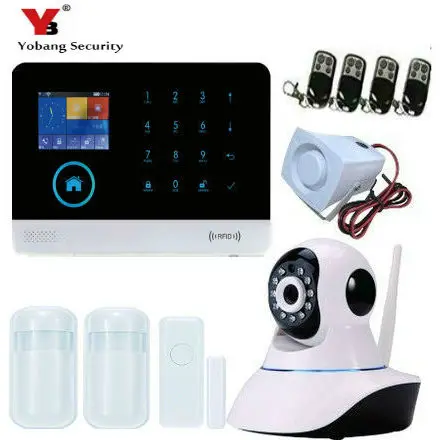 

Yobang Security IOS Android APP Control Touch Panel Wireless WIFI GSM SMS Home Security Burglar Alarm System Video IP Camera