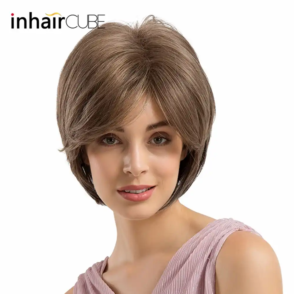 Esin 8 Straight Brown Hair Synthetic Short Wigs For Black Women