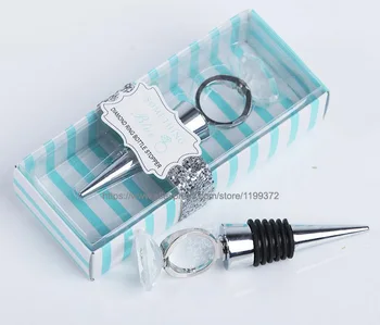 

200pcs Diamond Ring Wine Bottle Stoppers Stopper Wedding Party Engagement Bridal Shower Gift Favors Blue Retail Box