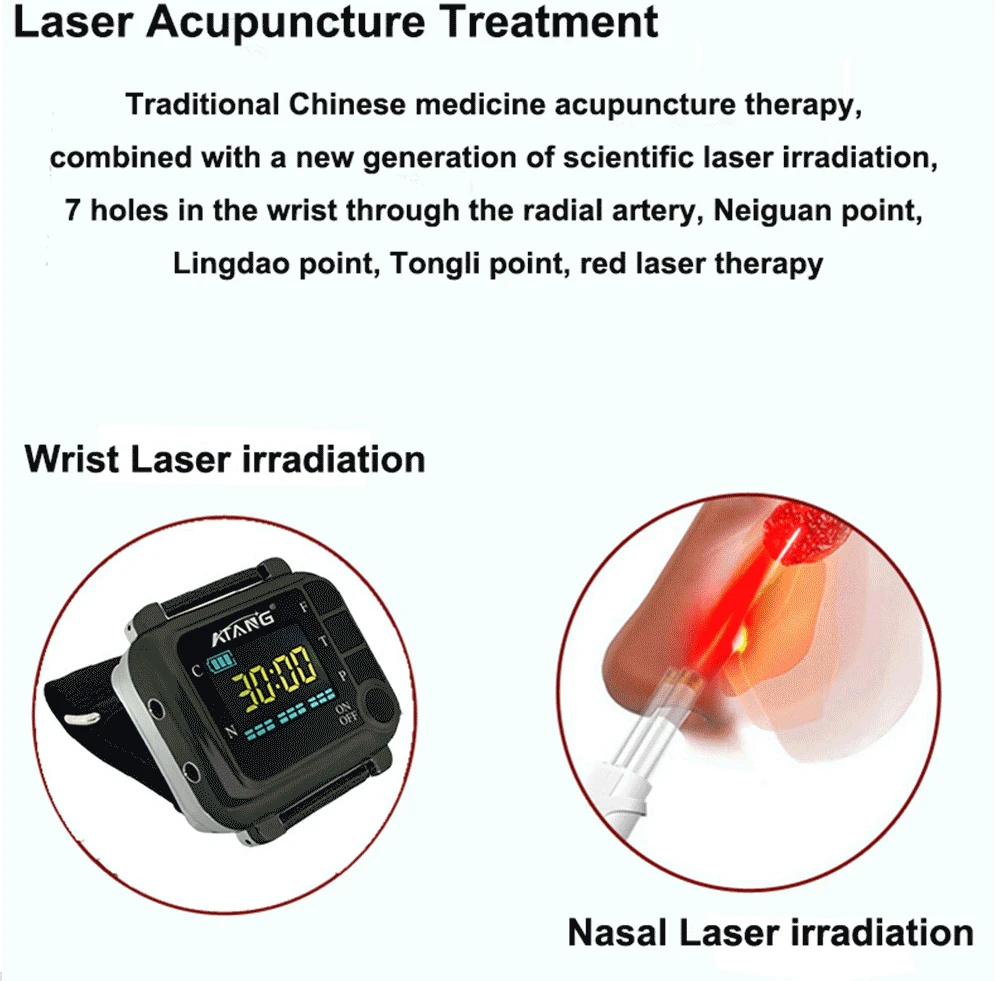 Vermelho Laser Relógio Tratamento Dor Crônica Insônia Aliviar Tensões Diabetes Instrumento Terapêutico 650nm 8 High Quality Beleza e saúde