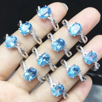

Oval Shaped Blue Crystal Rings Fine Jewelry for Woman Topaz Gemstone Finger Rings 925 Sterling Silver Size Free Ring Band