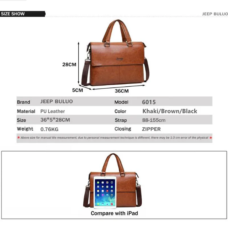 JEEP BULUO Men's Briefcase Fashion Handbags For Man Sacoche Homme Marque Male leather Bag For A4 Documents 13\