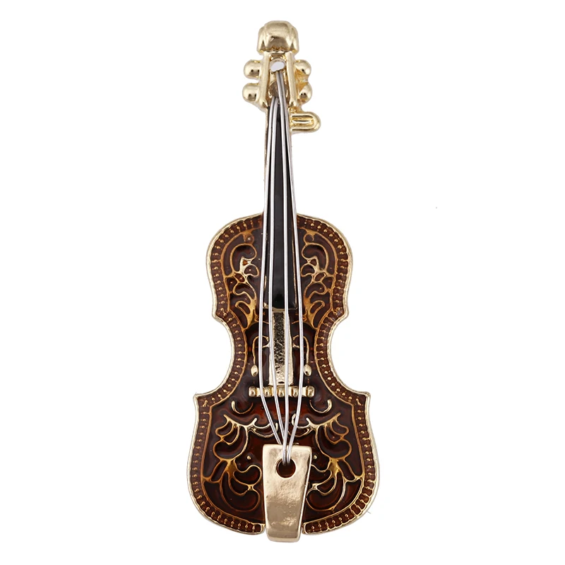 ALLYES скрипка эмалированные женские броши классический бутик золотой цвет металлический сплав музыкальная брошь с инструментами ювелирные изделия - Окраска металла: Brown