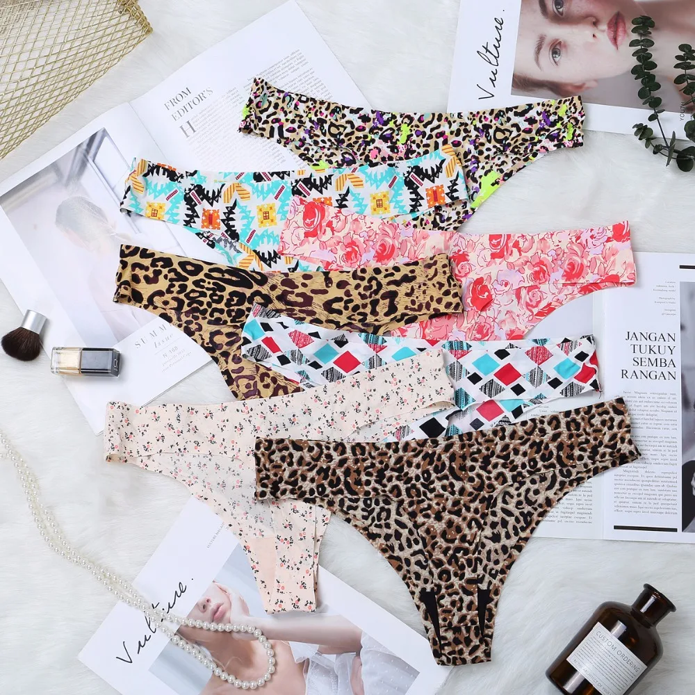 

Colorful Women Panties Mid-Rise G-String Leopard/Floral/Diamond Shape Women Underwear Breathable Soft High Quality Panties