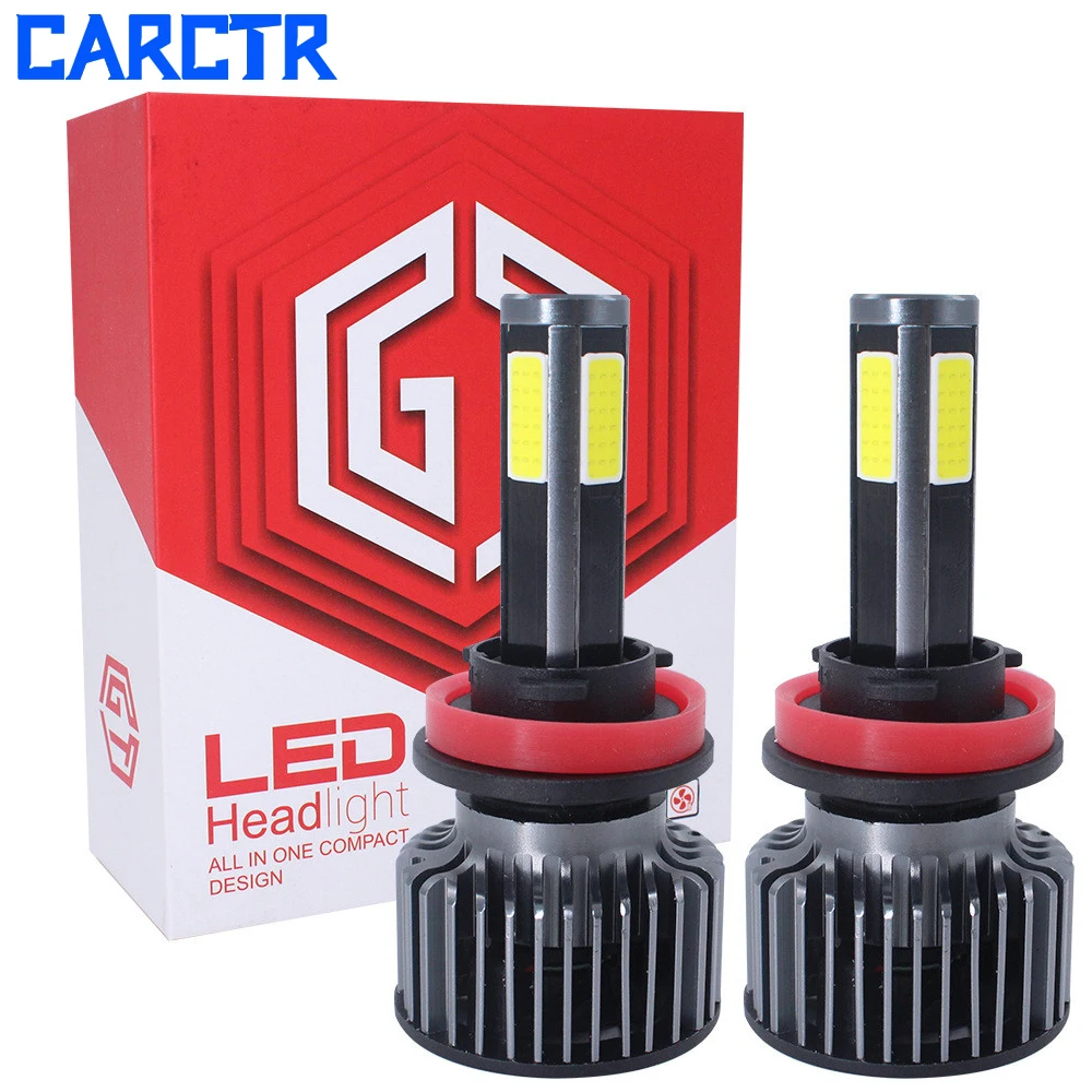 

CARCTR 2 PCS Car LED Headlight Bulbs for Cars Four-sided Luminous H1 H3 H4 H7 H11 9005/6/4/7 880/881 80W High Power Car Lights