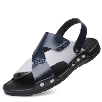

Pop Nice Men Large Size Genuine Leather Beach Shoes Slippers Summer Cool Man Fashion Trend Big Size Sandals