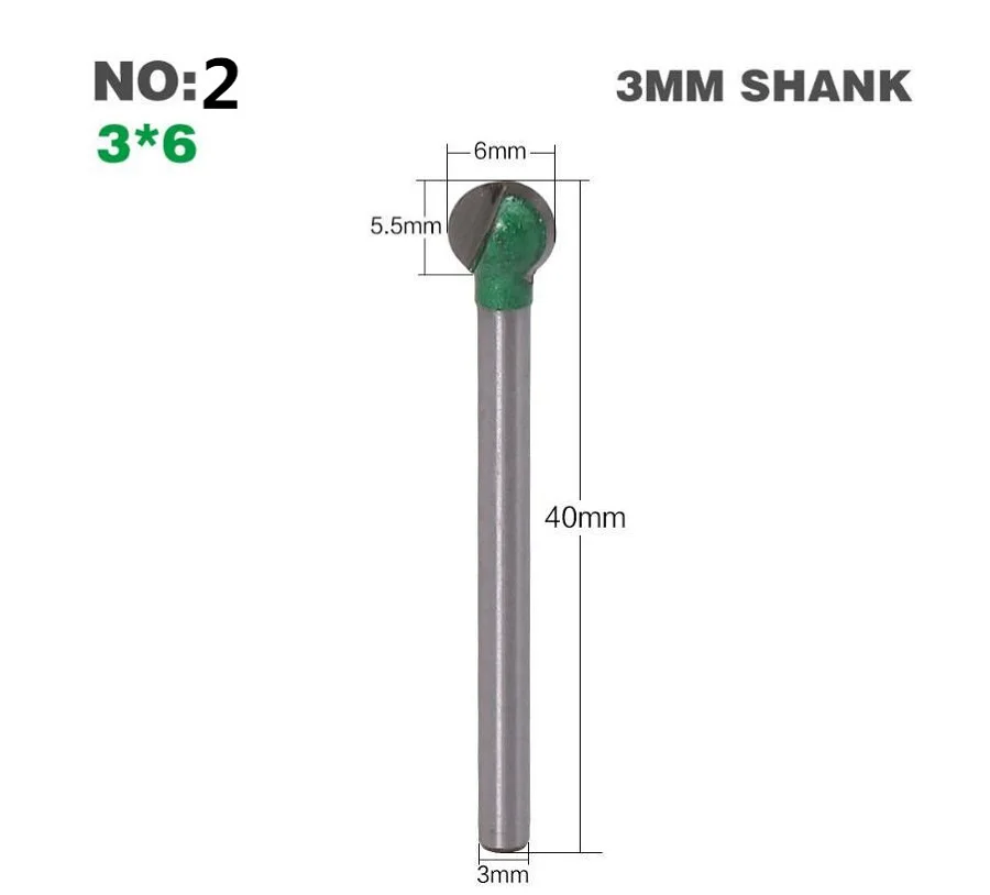 1 шт. 3 мм хвостовик твердый карбид cnc Концевая фреза для деревообработки, деревянный шарик-массажер пилюль нож, дерево корень гравировка чайный стол фрезерование - Длина режущей кромки: NO2