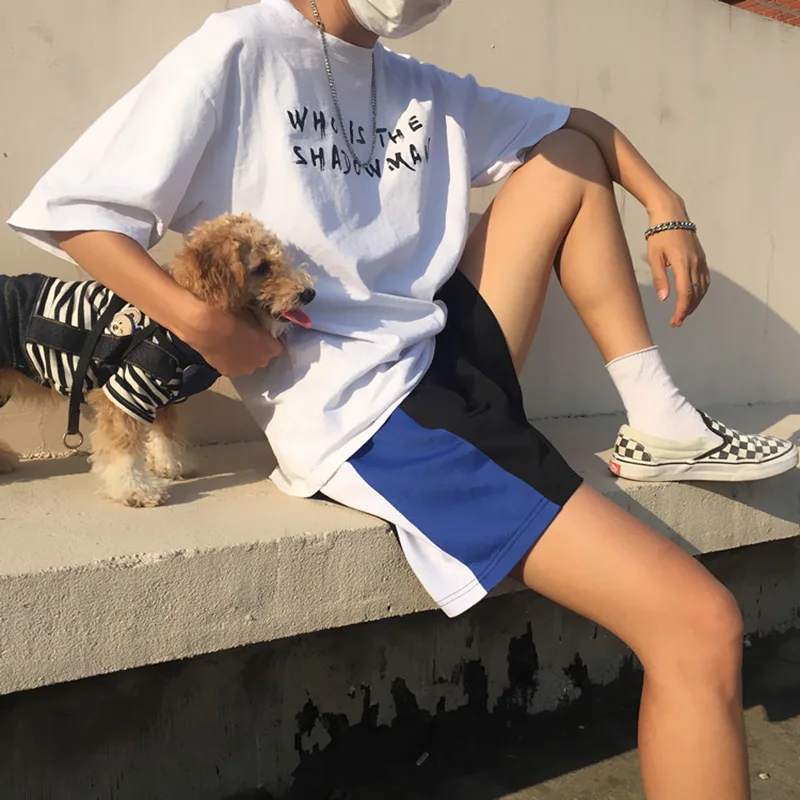 Шорты женские летние Ulzzang спортивные короткие женские в Корейском стиле женские s BF Ретро Лоскутные эластичные пара шикарные широкие свободные уличные