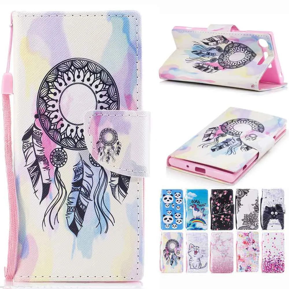 Изысканная роспись кожаный чехол для Sony Xperia XZ1 Компактный флип Flip Wallet Cover