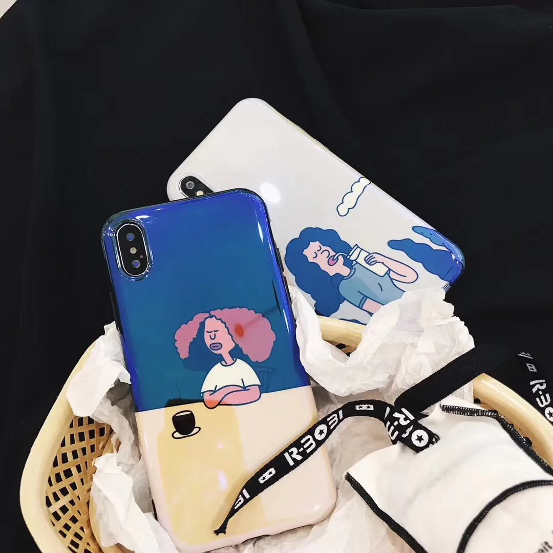 ZMASI мультфильм иллюстрации телефона чехол для iPhone X 7 8 питьевой девушка Coque 6 6s плюс