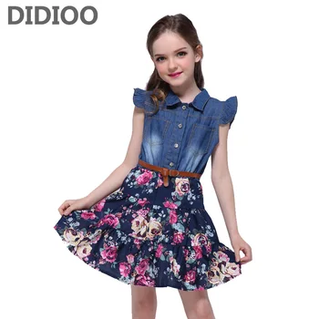 

Denim Dresses For Girls Clothing Children Floral Print Dress 2 4 6 8 10 12 Years Summer Kids Princess Party Dress Vestidos