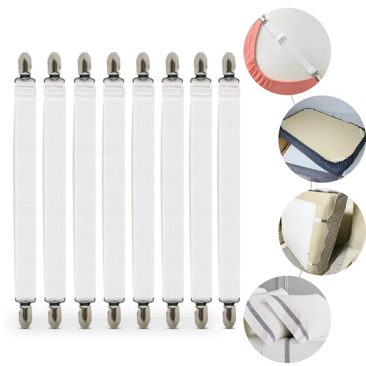 

8 Pieces Bed Sheet Straps Suspenders Adjustable Bed Sheet Fasteners Metal Clips Elastic Fasteners Grippers for Home Supplies