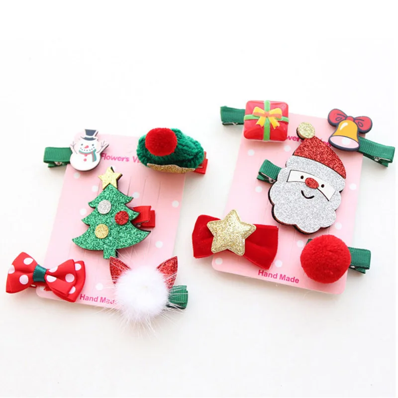 

5Pcs/set Baby Hair Clips Christmas Hat Bowknot Santa Snowman Pompom Baby Girl Hair Accessories Hair Band Barrettes Hairpins