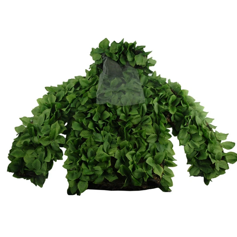 Оставить военный камуфляж Ghillie Костюмы дышащая сетка + зеленые листья