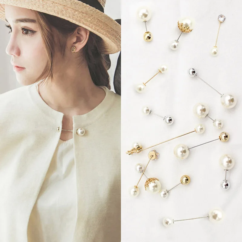 MOAAA Fashion Jewelry Vintage Gold Brooch Pins Crystals Imitation Pearl Flower Brooch Wedding Accessories