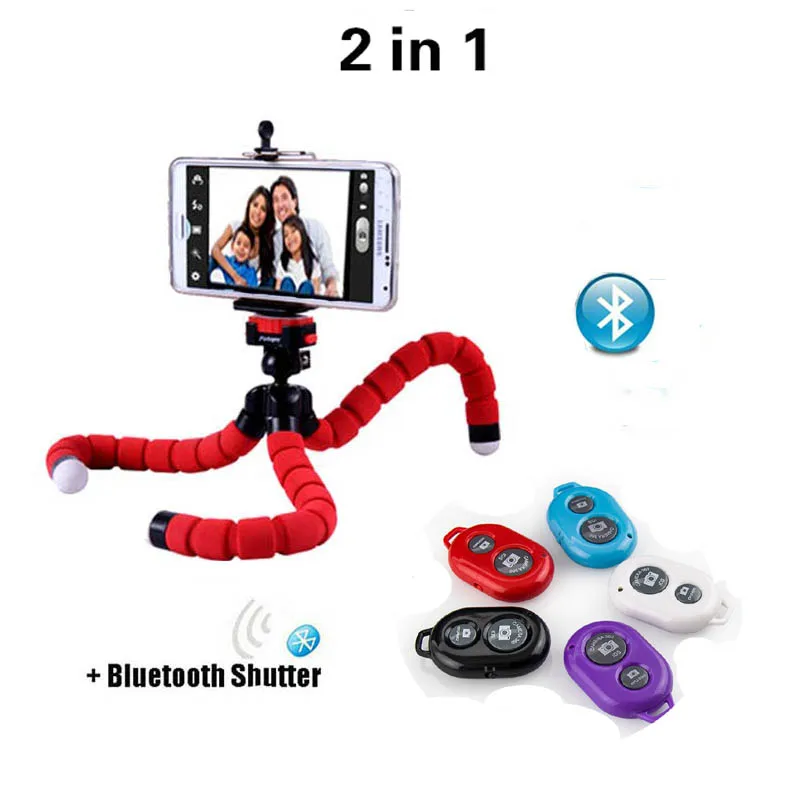 

New 2in1 Wireless Bluetooth Remote Shutter Button Car Phone Holder Flexible Tripod Octopus Selfie Holder Stand Holder Mount LJ01