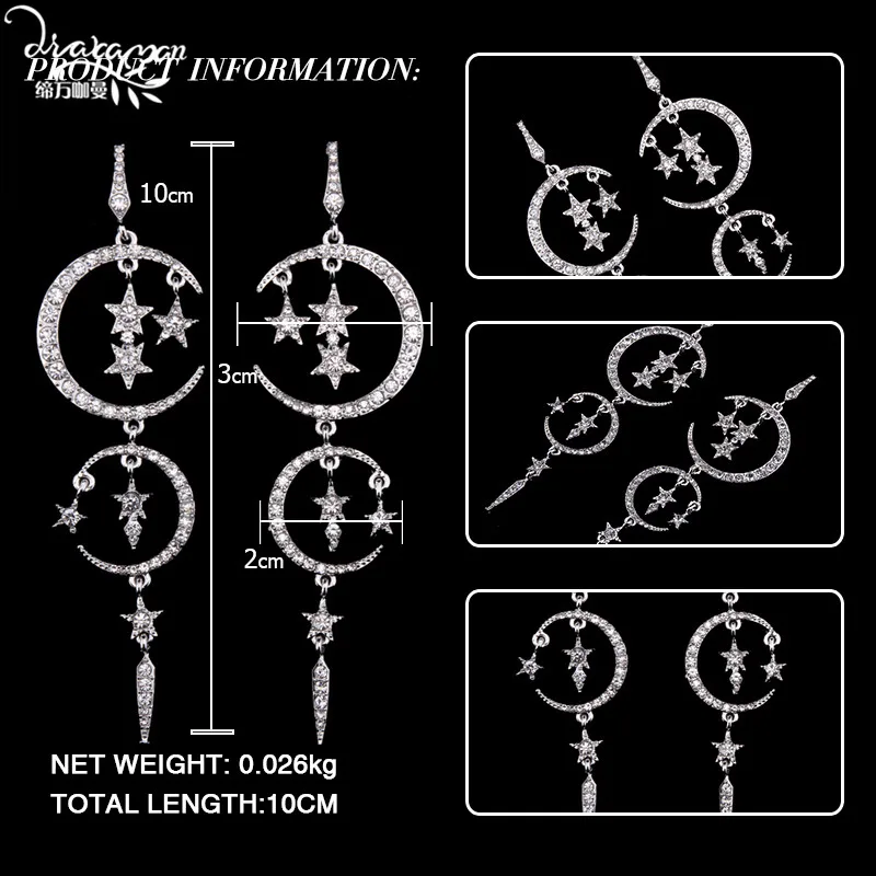 Dvacaman бренд Звезда Луна висячие серьги женские Дешевые Длинные Серьги-Подвески Стразы массивные ювелирные изделия Bijoux I80