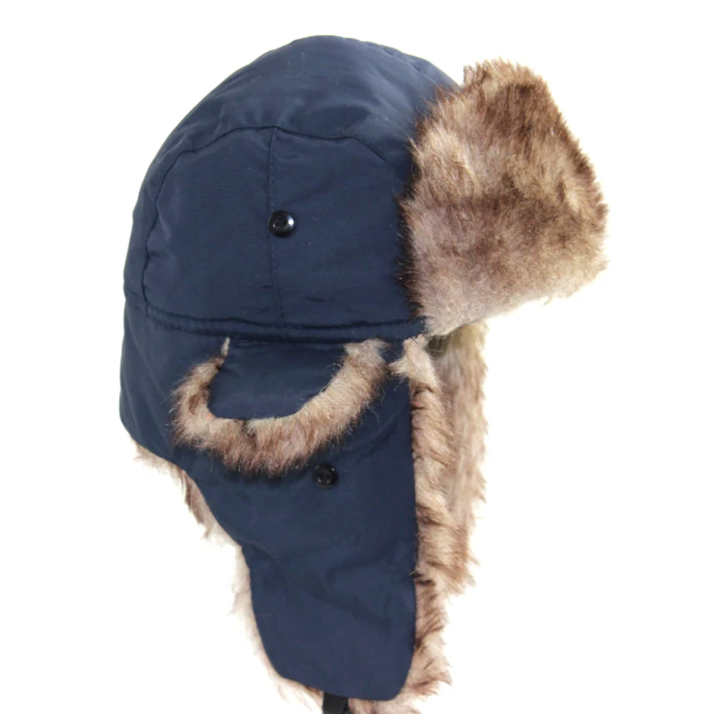 Зимняя шапка, сохраняющая тепло, унисекс, зимняя шапка-ушанка, Авиатор, ушанка,, русская Лыжная шапка, меховая шапка-бомбер, искусственный мех, модные шапки - Цвет: Синий