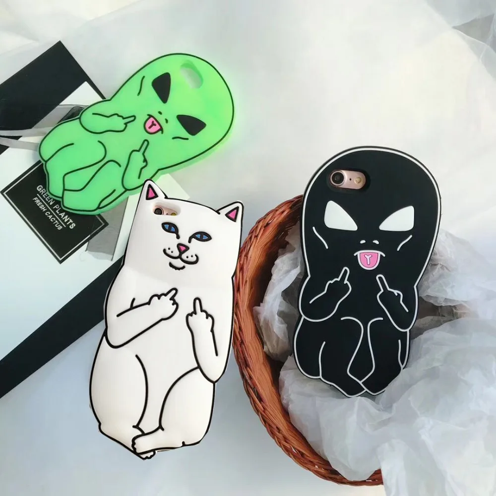 

Space Aliens Epic Cat Flip Off Silicone Case Cover For iPhone XS Max XR X 6 6S 7 8 Plus