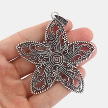 

2pcs Dark Silver Tone Large Open Flower Charm Pendant Fit DIY Jewellery Finding 71x71mm