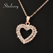 SINLEERY Шарм кубический циркон полые двойное сердце кулон ожерелье цепь для женщин розовое золото цвет модные ювелирные изделия Xl610