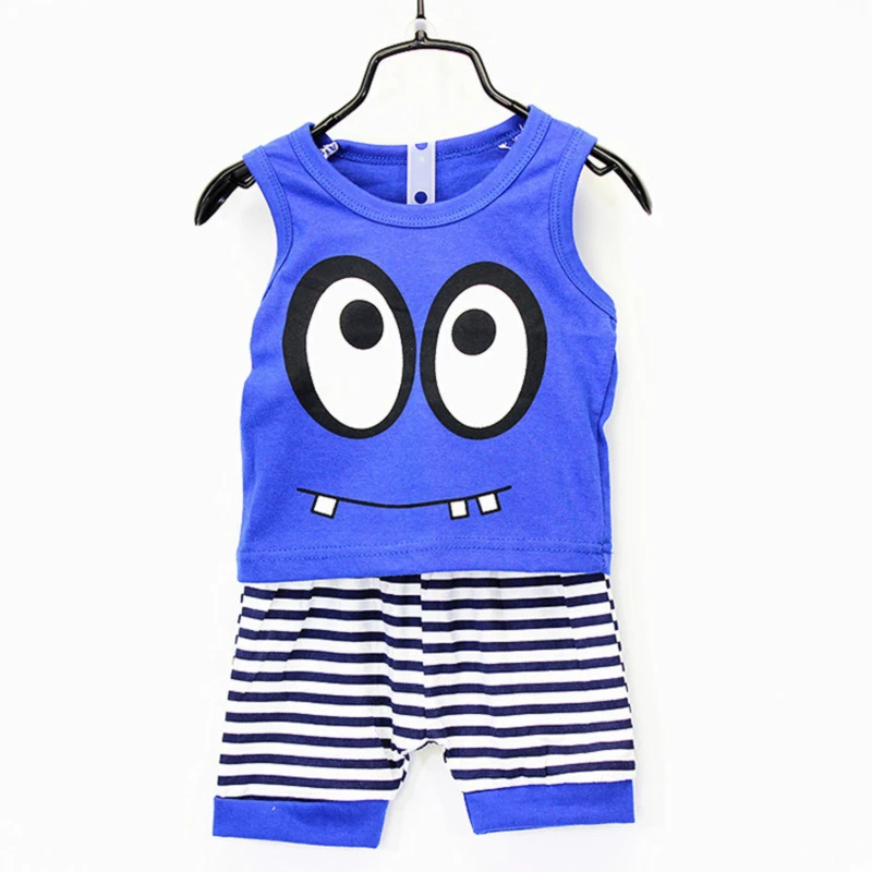 2019 Baby Boy Clothes Vest Set For Summer Big Eye Print Boys Cotton Suit Vest+Shorts Kids Clothes For 0-3Y