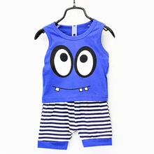 2019 Baby Boy Clothes Vest Set For Summer Big Eye Print Boys Cotton Suit Vest+Shorts Kids Clothes For 0-3Y boys tiger print vest with ornate print drawstring shorts