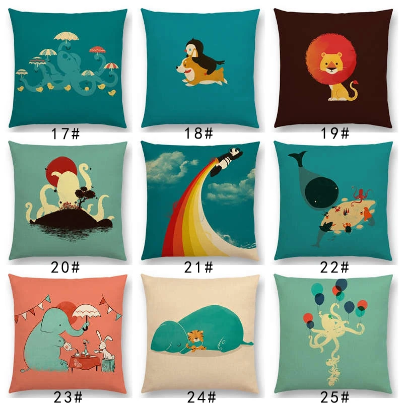 

Latest Cartoon Animals Interesting Penguin Shark Octopus Hippo Cat Whale Troll Bird Cushion Cover Car Sofa Throw Pillow Case