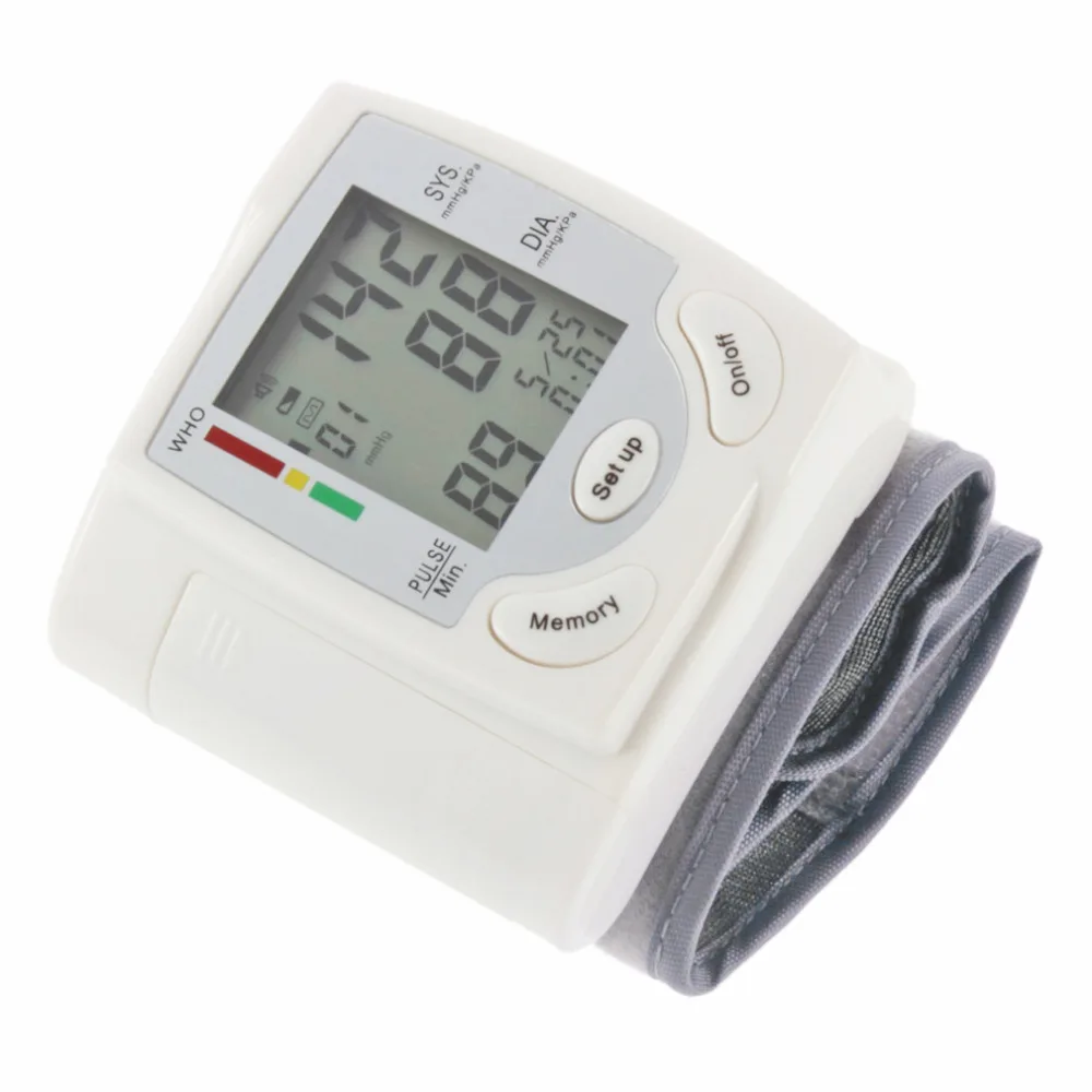 Automatic Digital LCD Display Wrist Blood Pressure Monitor Heart Beat Rate Pulse Meter Measure Tonometer Sphygmomanometer White