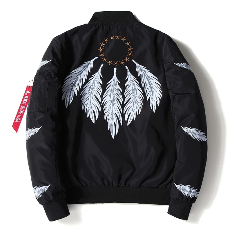 

Mens Bomber Jacket Feather Printed Star Embroidery Flight Jackets Pilot Air Force Army Green Military Motorcycle Jacket Coat Men