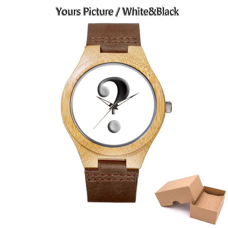 

Custom Watches Photo Print Color handmade leather watch Birthday Gift For Men Women Brown White Black Back Engrave Words Watches