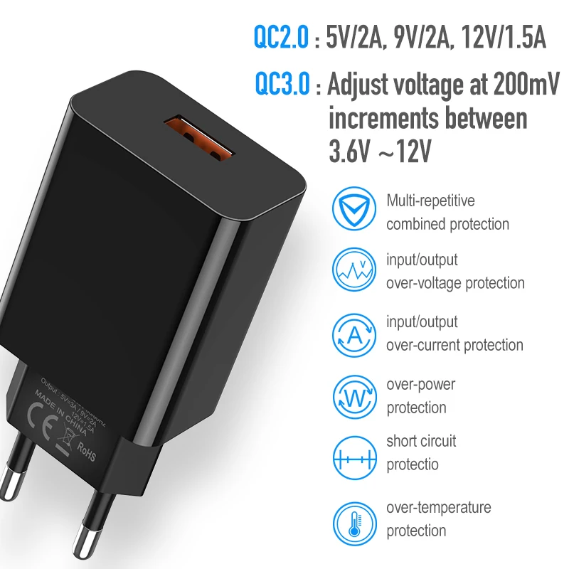 روك 18 W سريعة تهمة QC 3.0 USB شاحن آيفون Xiaomi سامسونج المزدوج ميناء USB سريع شاحن سيارة شاحن الاتحاد الأوروبي التوصيل USB