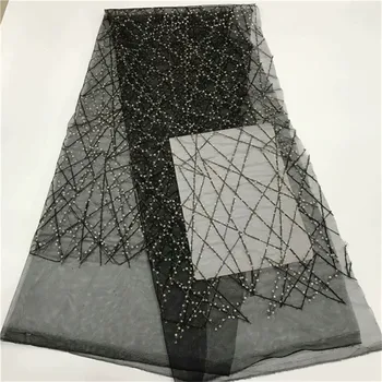 

2019 Latest sequins French African Lace Fabric green white With Sequins High Quality African Tulle Lace Fabric For Wedding black
