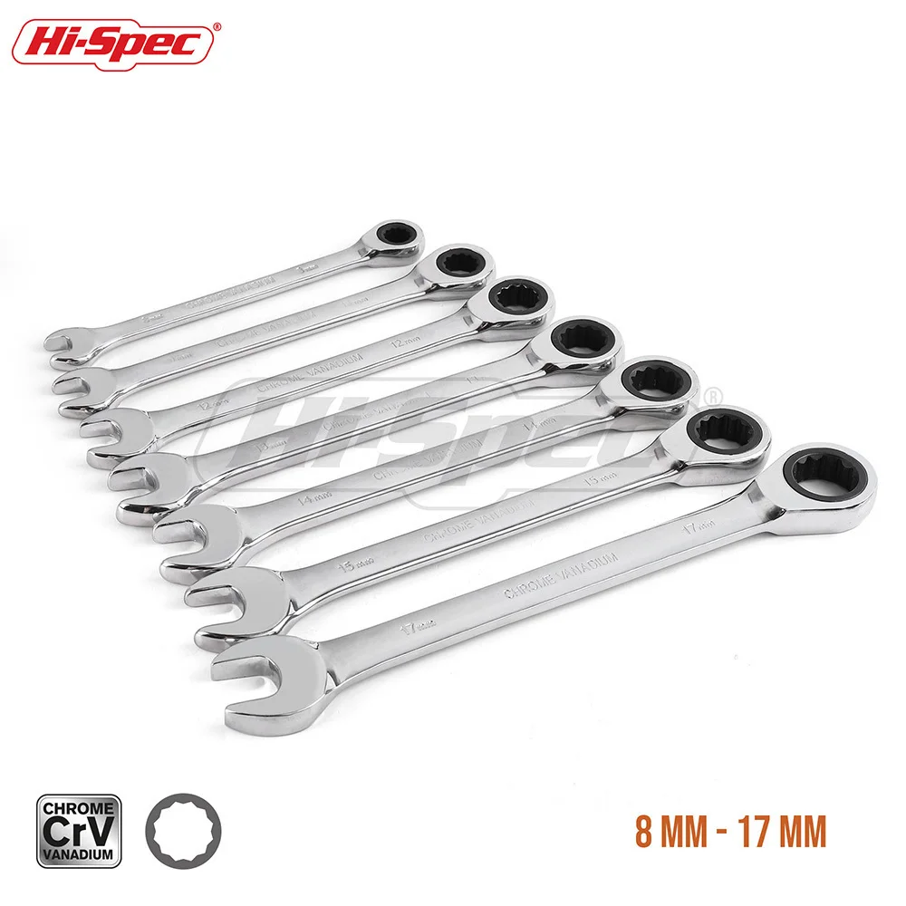 

Hi-Spec 7pc Reversible Combination Wrench Ratchet 8 10 12 13 15 17 19mm Socket Combination Spanner Wrench Set A Set of Keys