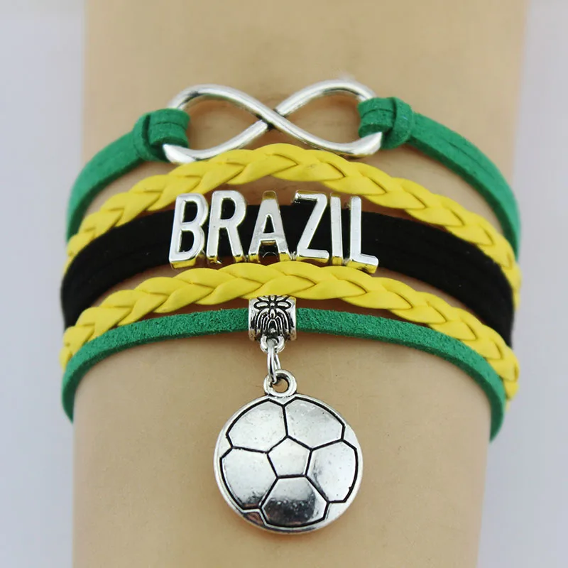 

Hot Sell Infinity Love Brazil Soccer Bracelets Charm Handmade Braided Leather Weave Bangles Jewelry for Women Men Festivals