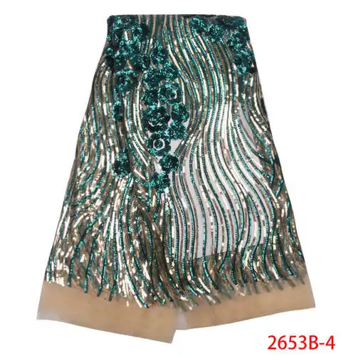 

High Quality Fashion Lace Fabric Popular Design Lace Fabric Nigerian Lace Sequins 2019 Net Fabric QF2653B-4